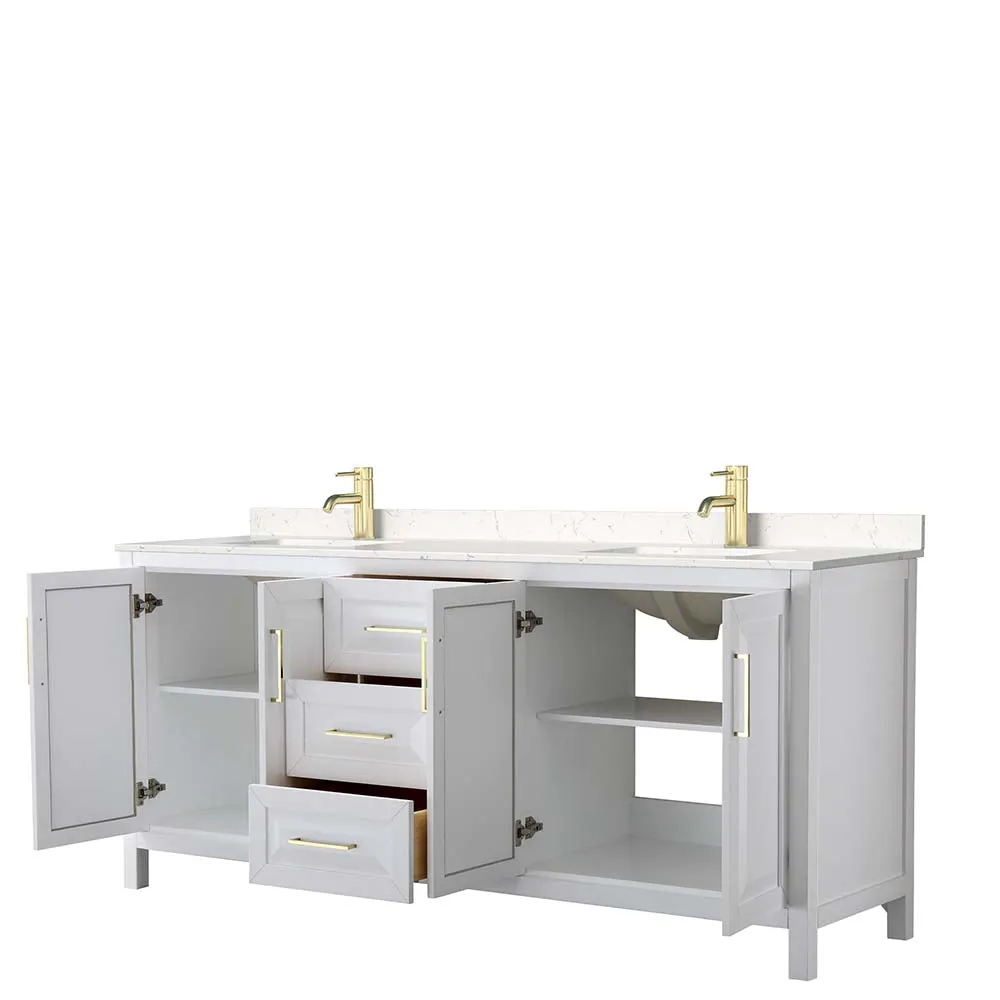 Daria 80 Inch Double Bathroom Vanity in White - Brushed Gold Trim