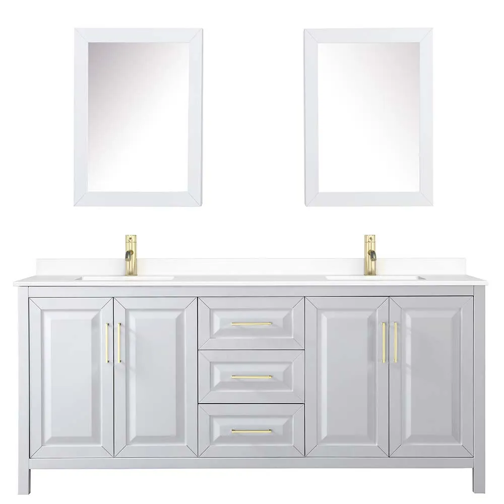 Daria 80 Inch Double Bathroom Vanity in White - Brushed Gold Trim