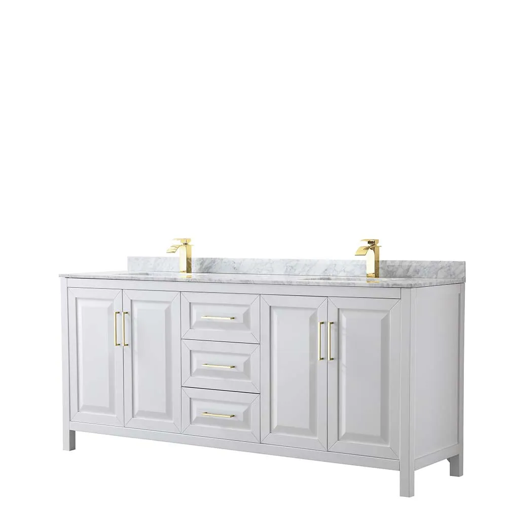 Daria 80 Inch Double Bathroom Vanity in White - Brushed Gold Trim