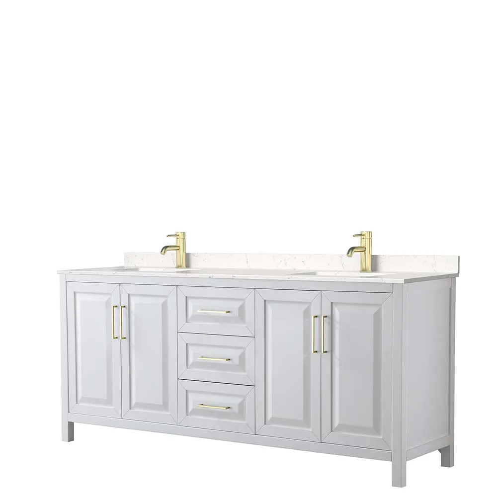 Daria 80 Inch Double Bathroom Vanity in White - Brushed Gold Trim