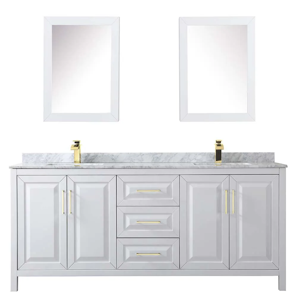 Daria 80 Inch Double Bathroom Vanity in White - Brushed Gold Trim