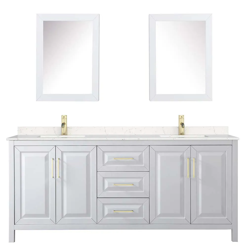 Daria 80 Inch Double Bathroom Vanity in White - Brushed Gold Trim