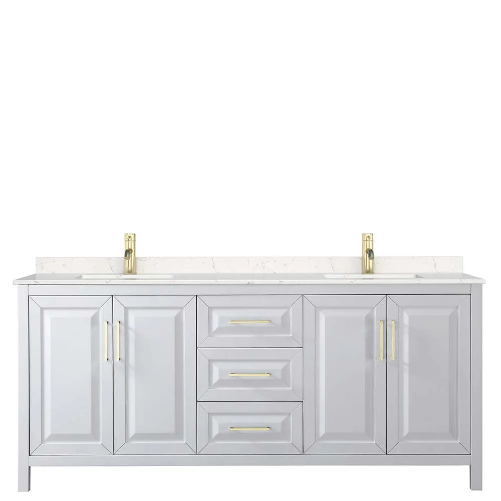 Daria 80 Inch Double Bathroom Vanity in White - Brushed Gold Trim