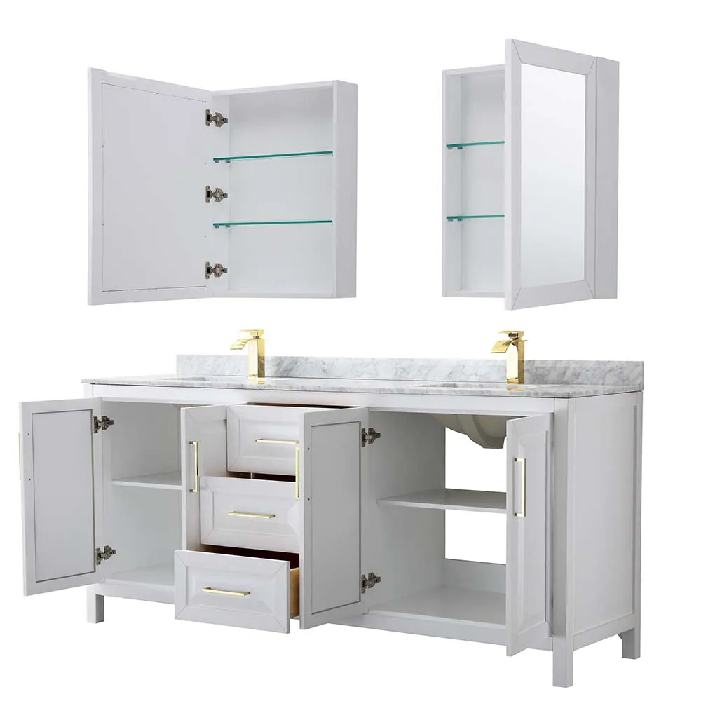 Daria 80 Inch Double Bathroom Vanity in White - Brushed Gold Trim