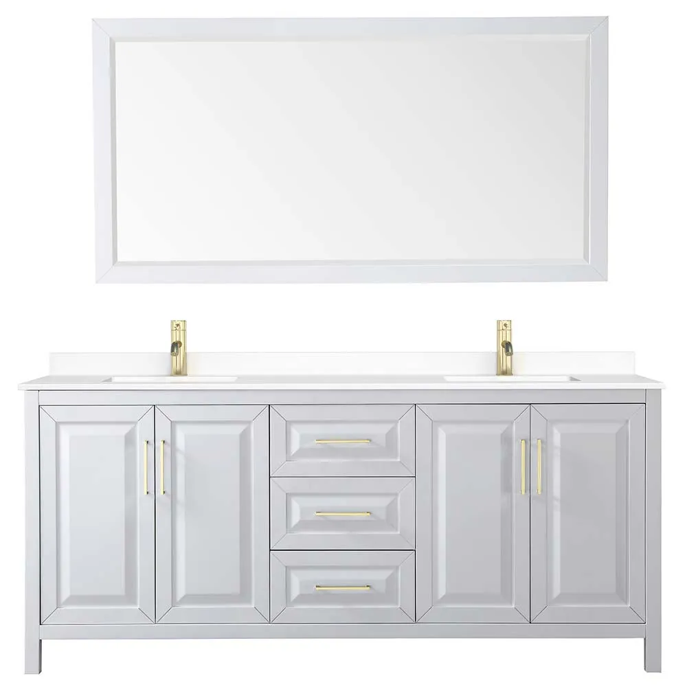 Daria 80 Inch Double Bathroom Vanity in White - Brushed Gold Trim