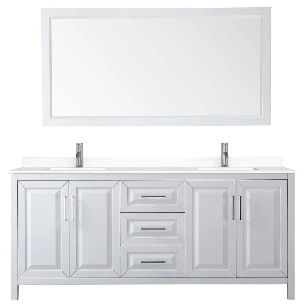 Daria 80 Inch Double Bathroom Vanity in White - Polished Chrome Trim