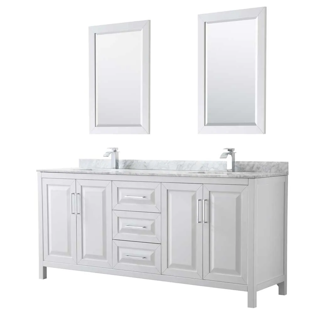 Daria 80 Inch Double Bathroom Vanity in White - Polished Chrome Trim