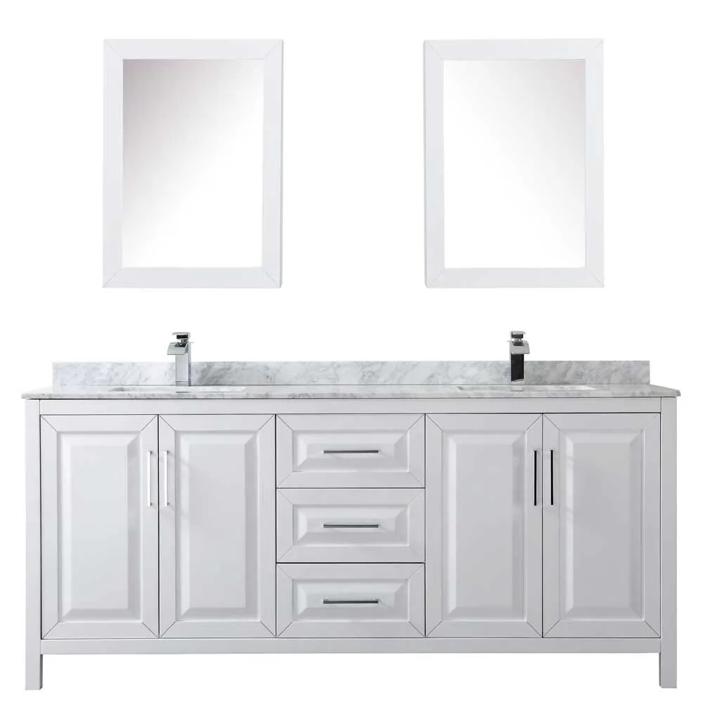 Daria 80 Inch Double Bathroom Vanity in White - Polished Chrome Trim