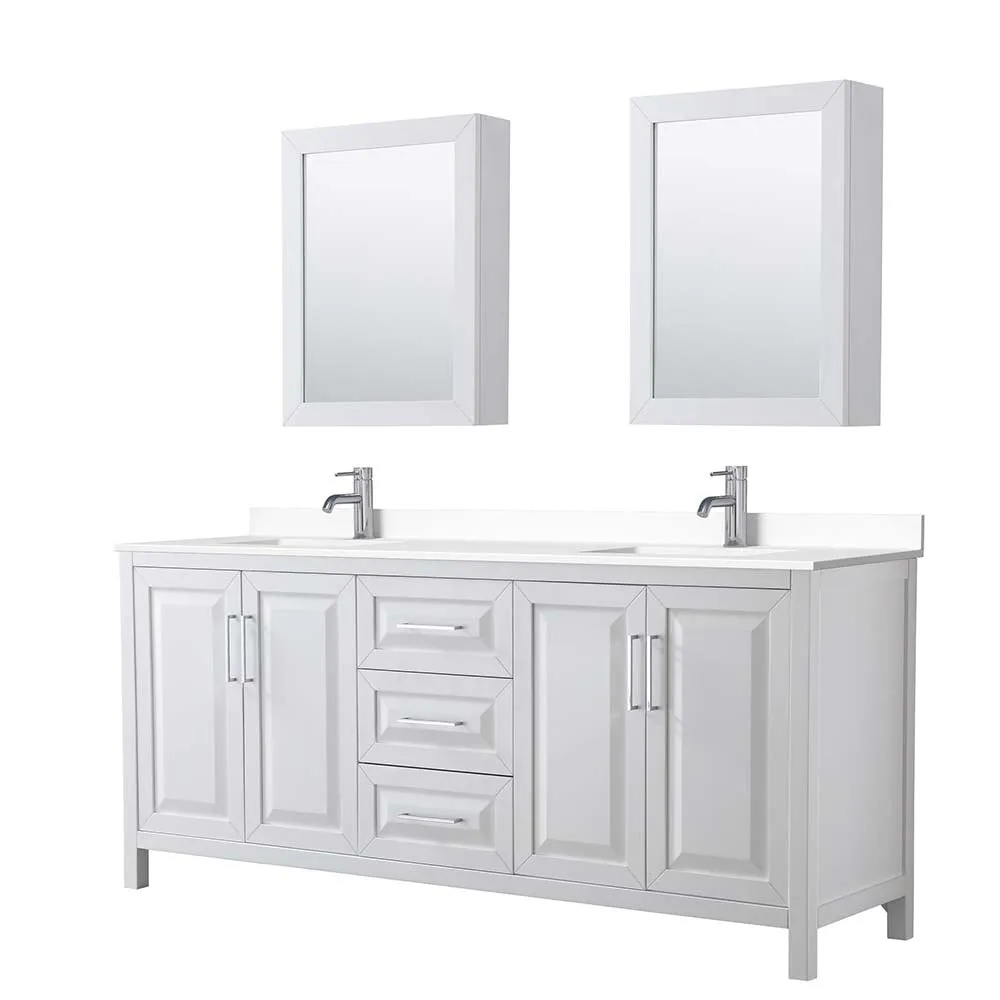 Daria 80 Inch Double Bathroom Vanity in White - Polished Chrome Trim