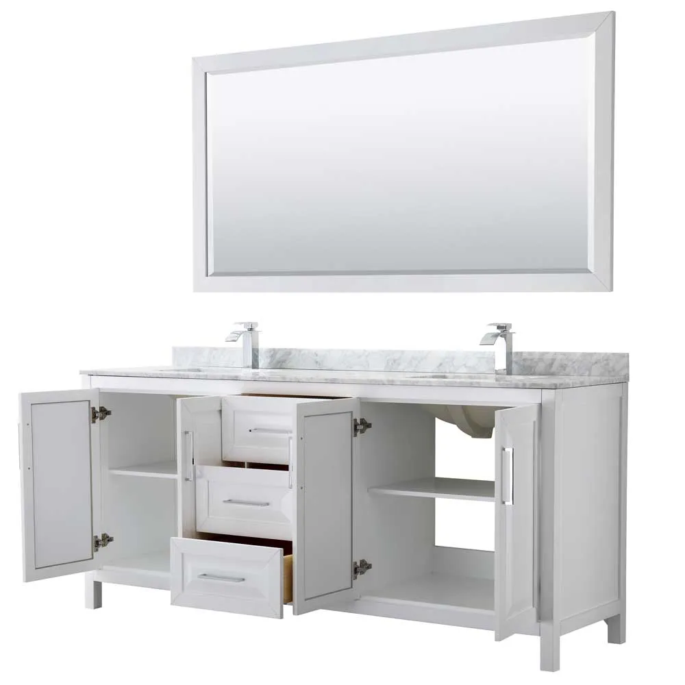 Daria 80 Inch Double Bathroom Vanity in White - Polished Chrome Trim