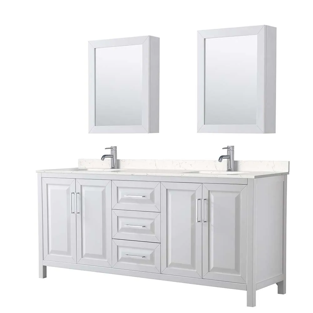 Daria 80 Inch Double Bathroom Vanity in White - Polished Chrome Trim