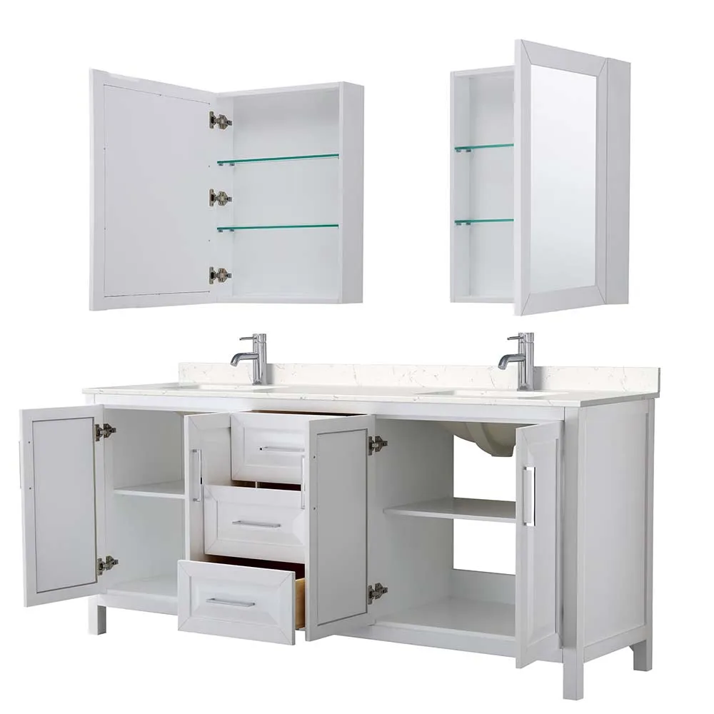 Daria 80 Inch Double Bathroom Vanity in White - Polished Chrome Trim