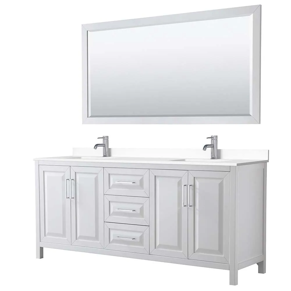 Daria 80 Inch Double Bathroom Vanity in White - Polished Chrome Trim