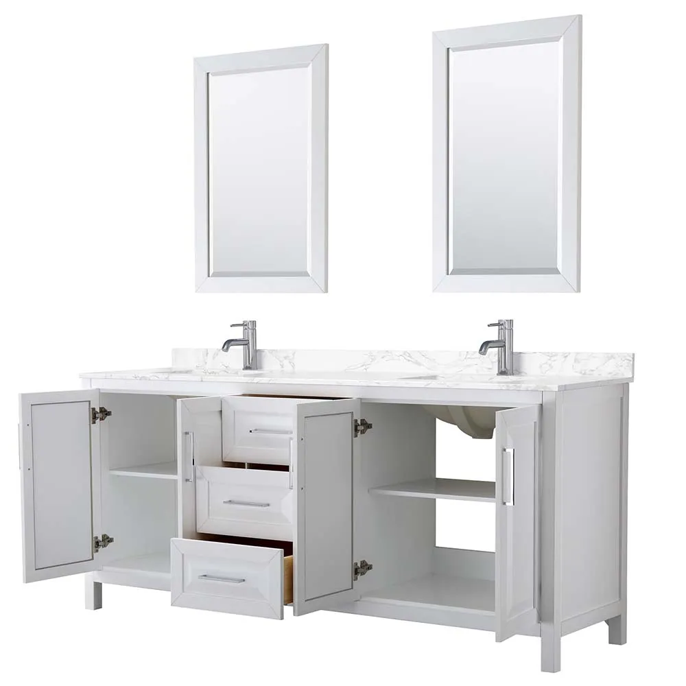 Daria 80 Inch Double Bathroom Vanity in White - Polished Chrome Trim