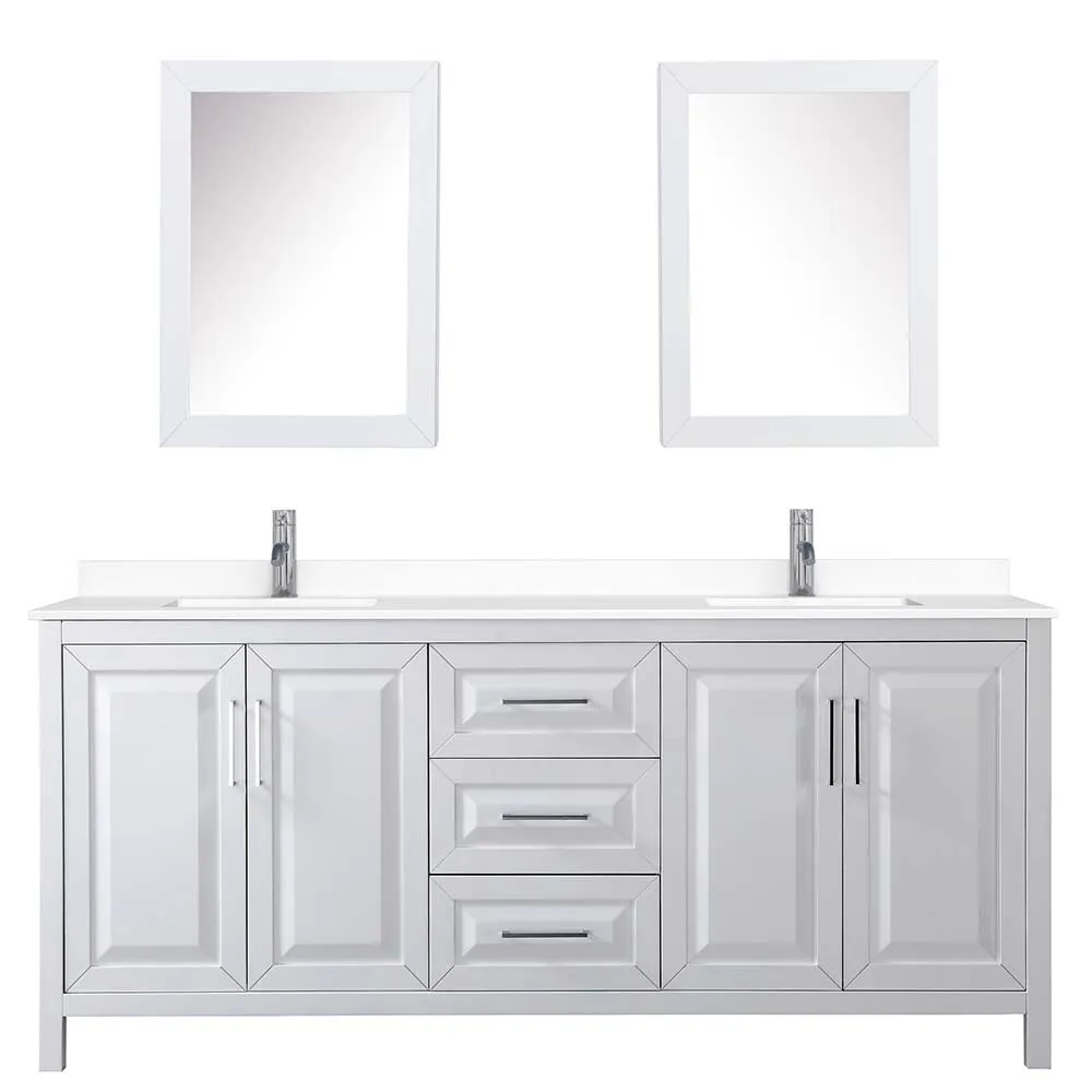 Daria 80 Inch Double Bathroom Vanity in White - Polished Chrome Trim