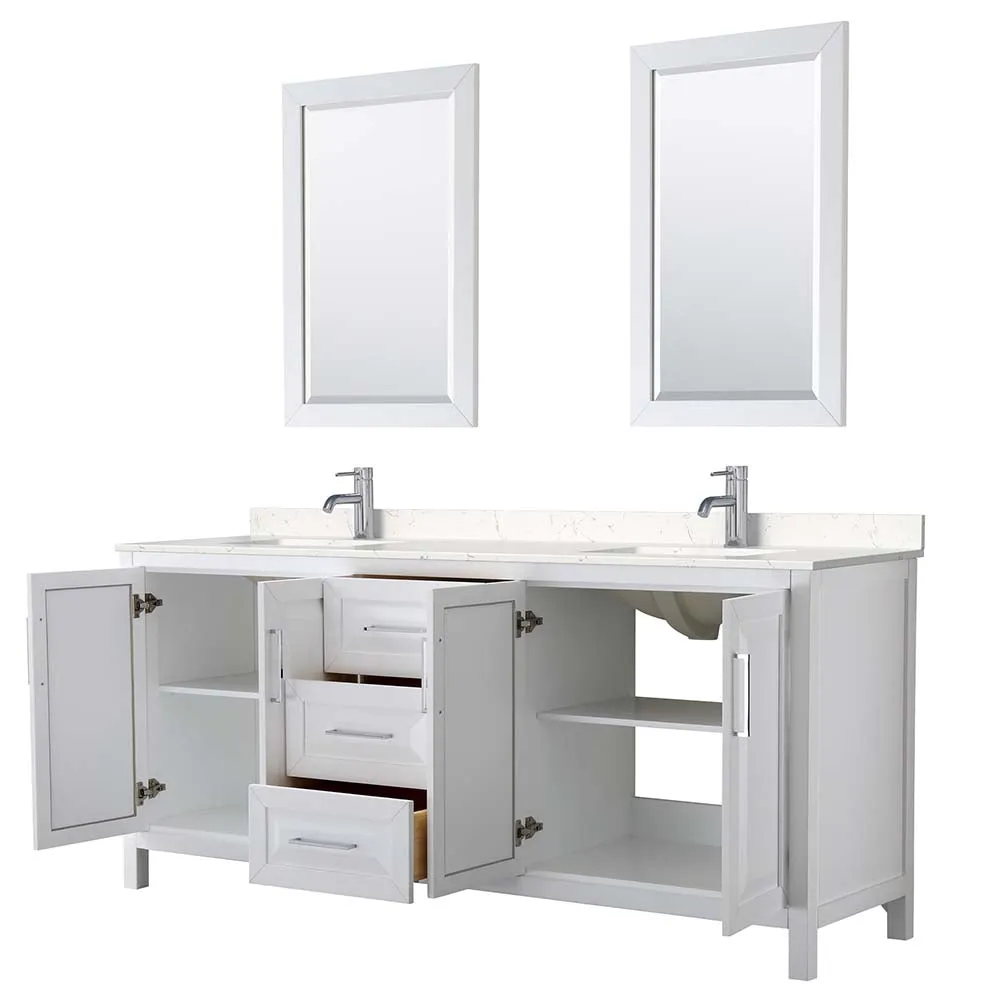 Daria 80 Inch Double Bathroom Vanity in White - Polished Chrome Trim