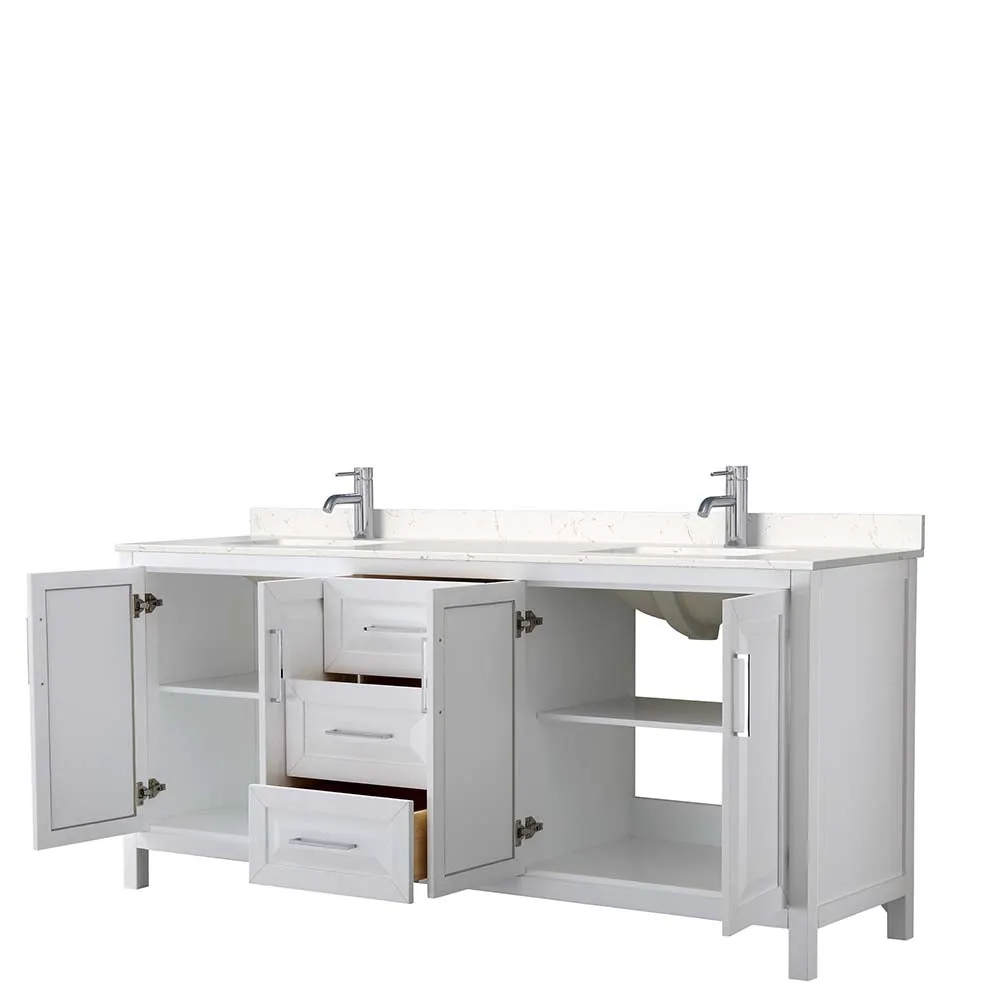 Daria 80 Inch Double Bathroom Vanity in White - Polished Chrome Trim