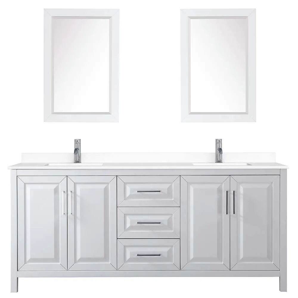 Daria 80 Inch Double Bathroom Vanity in White - Polished Chrome Trim