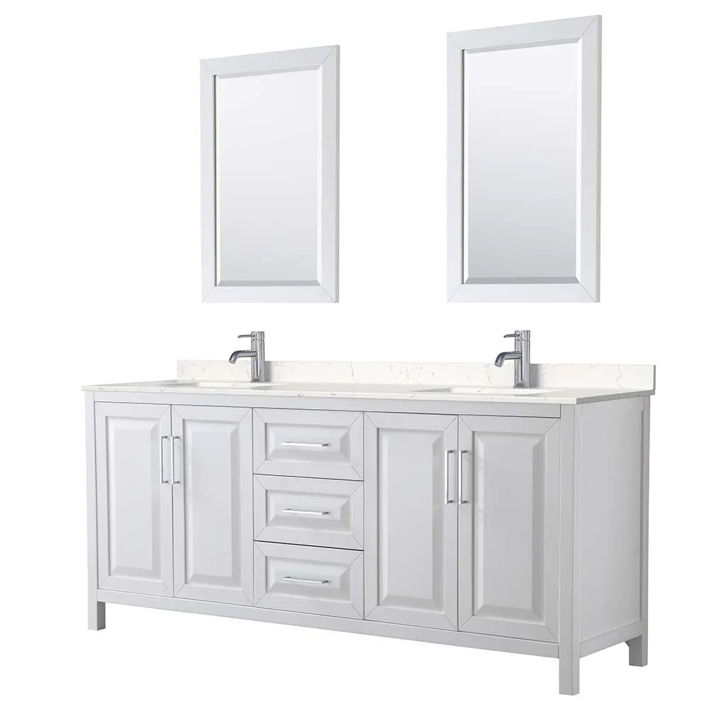 Daria 80 Inch Double Bathroom Vanity in White - Polished Chrome Trim