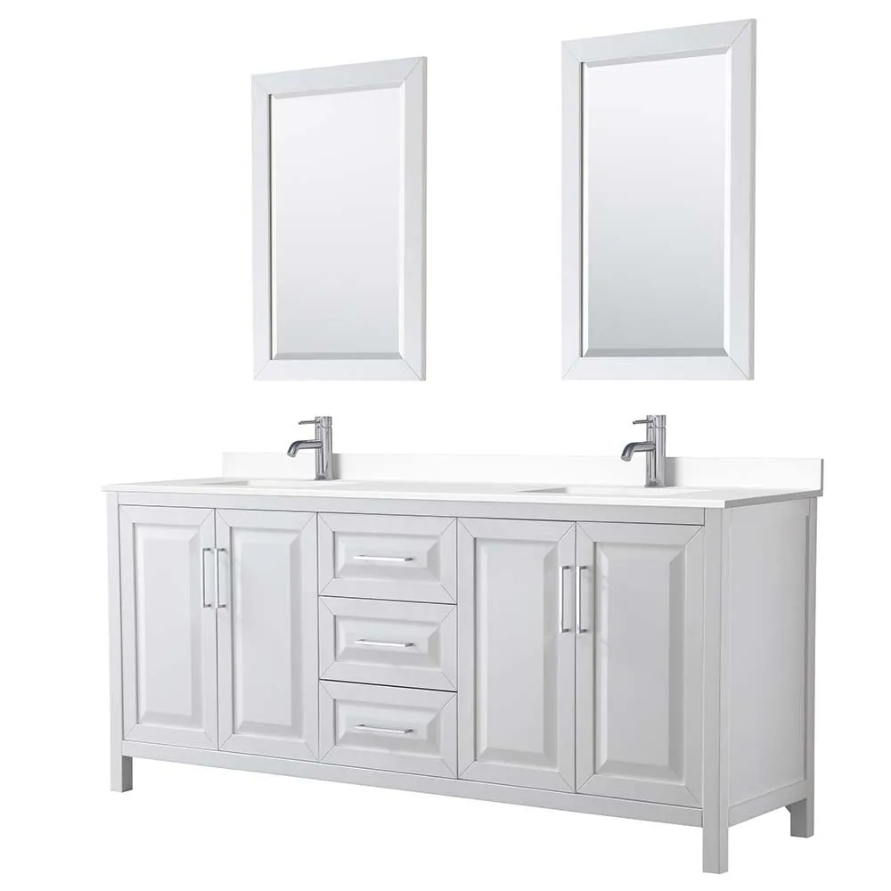 Daria 80 Inch Double Bathroom Vanity in White - Polished Chrome Trim