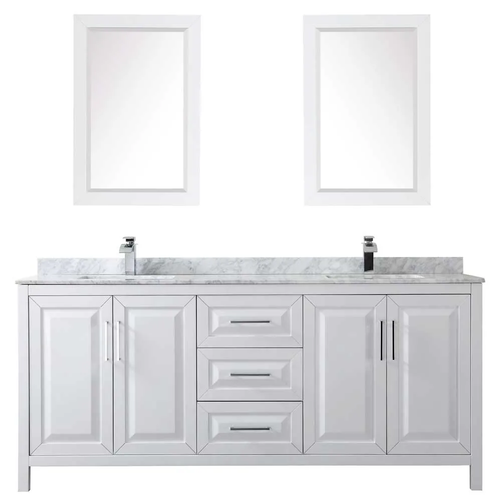 Daria 80 Inch Double Bathroom Vanity in White - Polished Chrome Trim