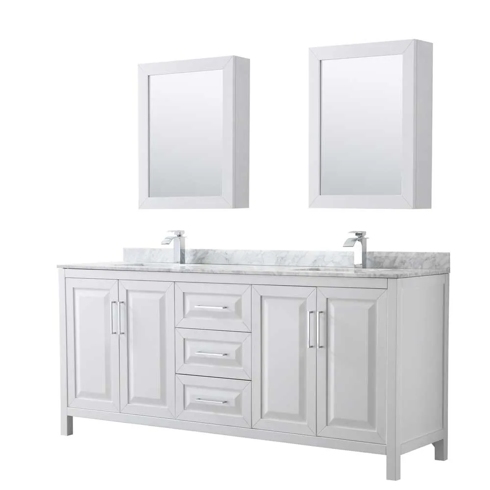 Daria 80 Inch Double Bathroom Vanity in White - Polished Chrome Trim