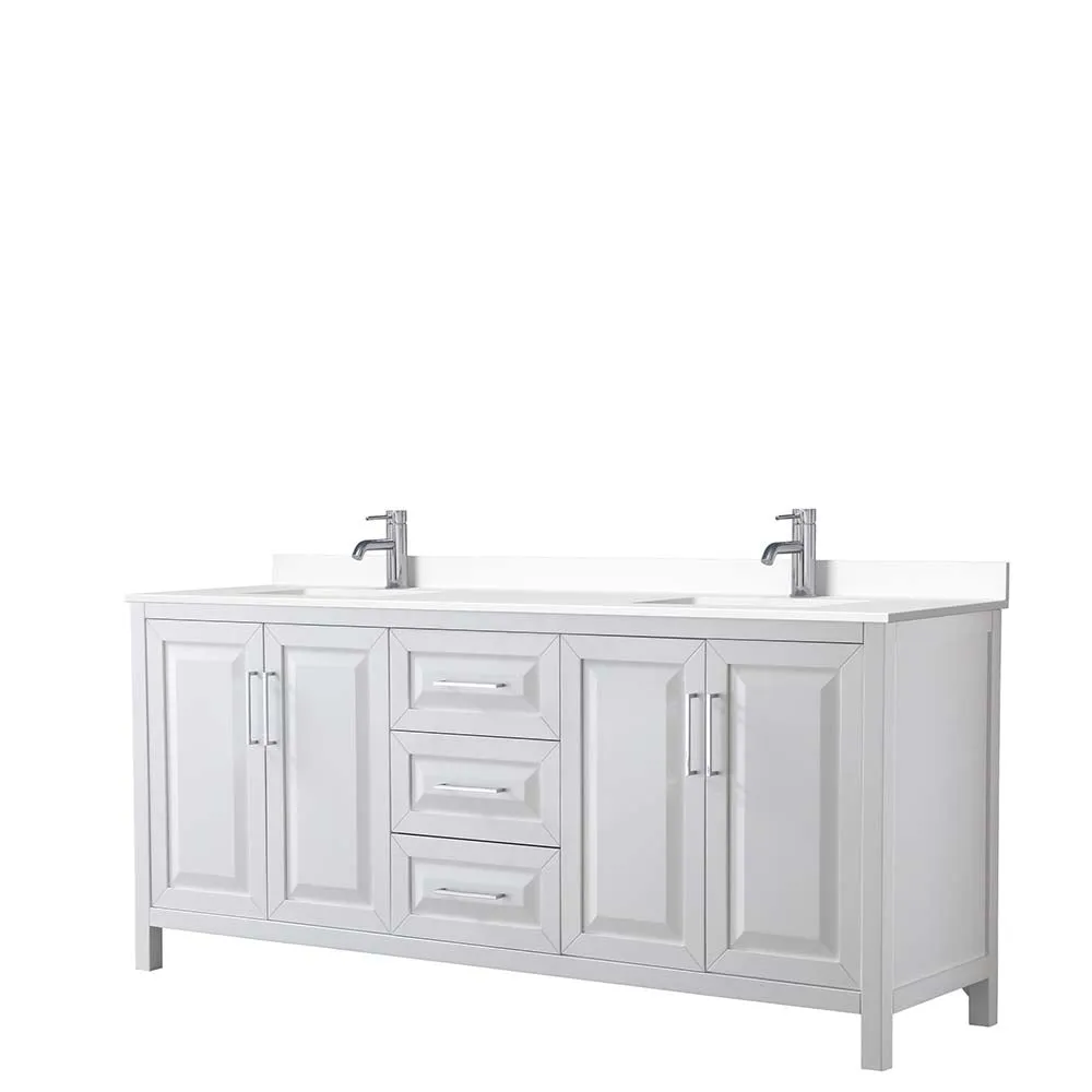 Daria 80 Inch Double Bathroom Vanity in White - Polished Chrome Trim