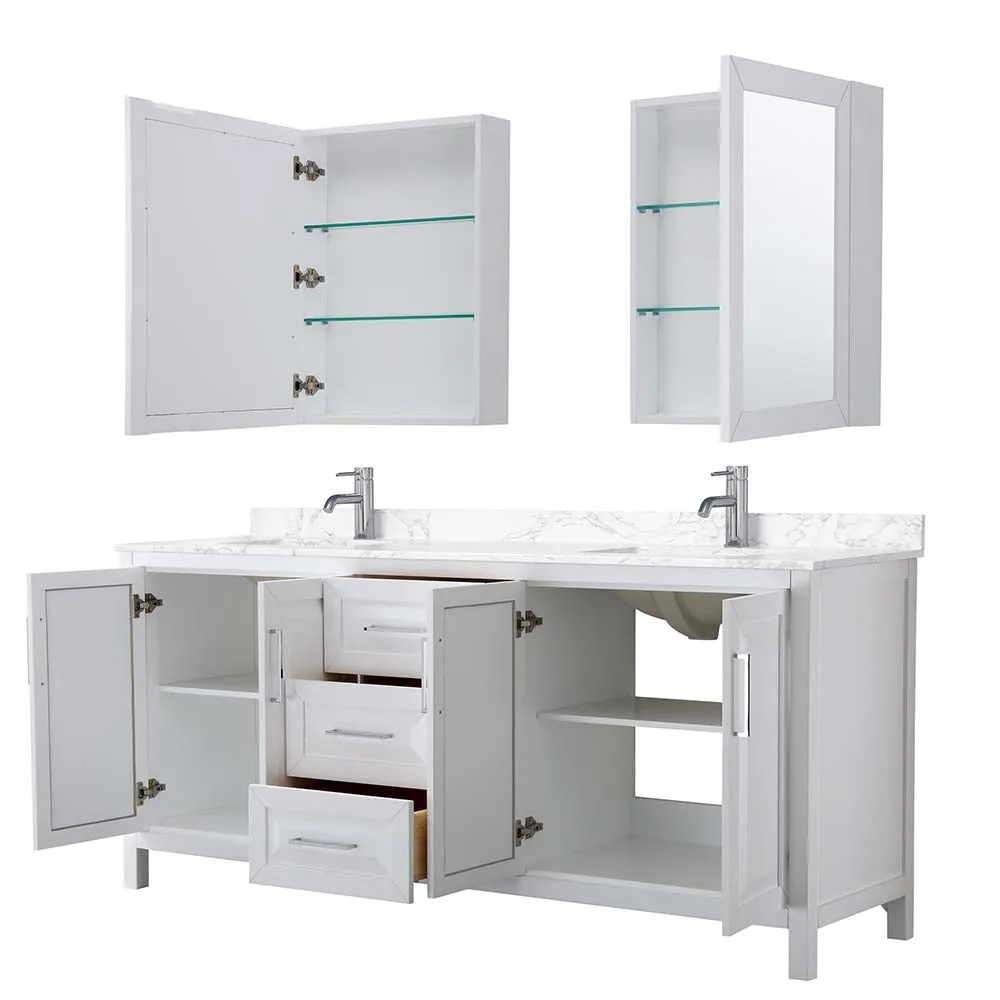 Daria 80 Inch Double Bathroom Vanity in White - Polished Chrome Trim