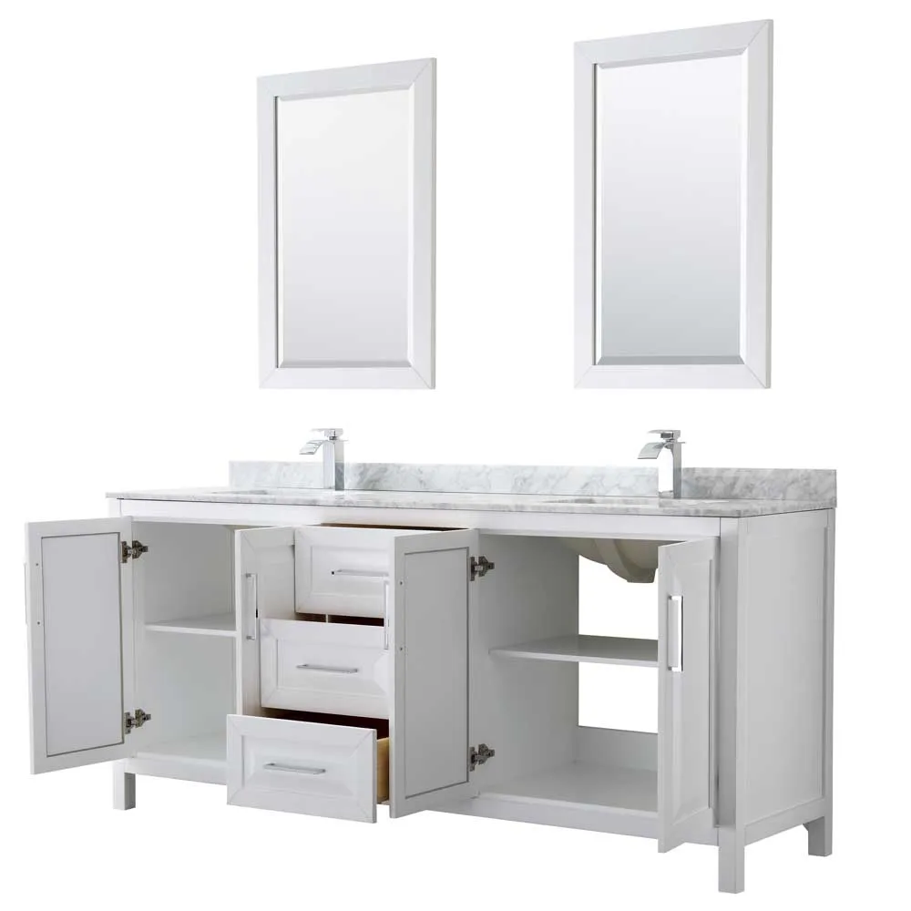 Daria 80 Inch Double Bathroom Vanity in White - Polished Chrome Trim