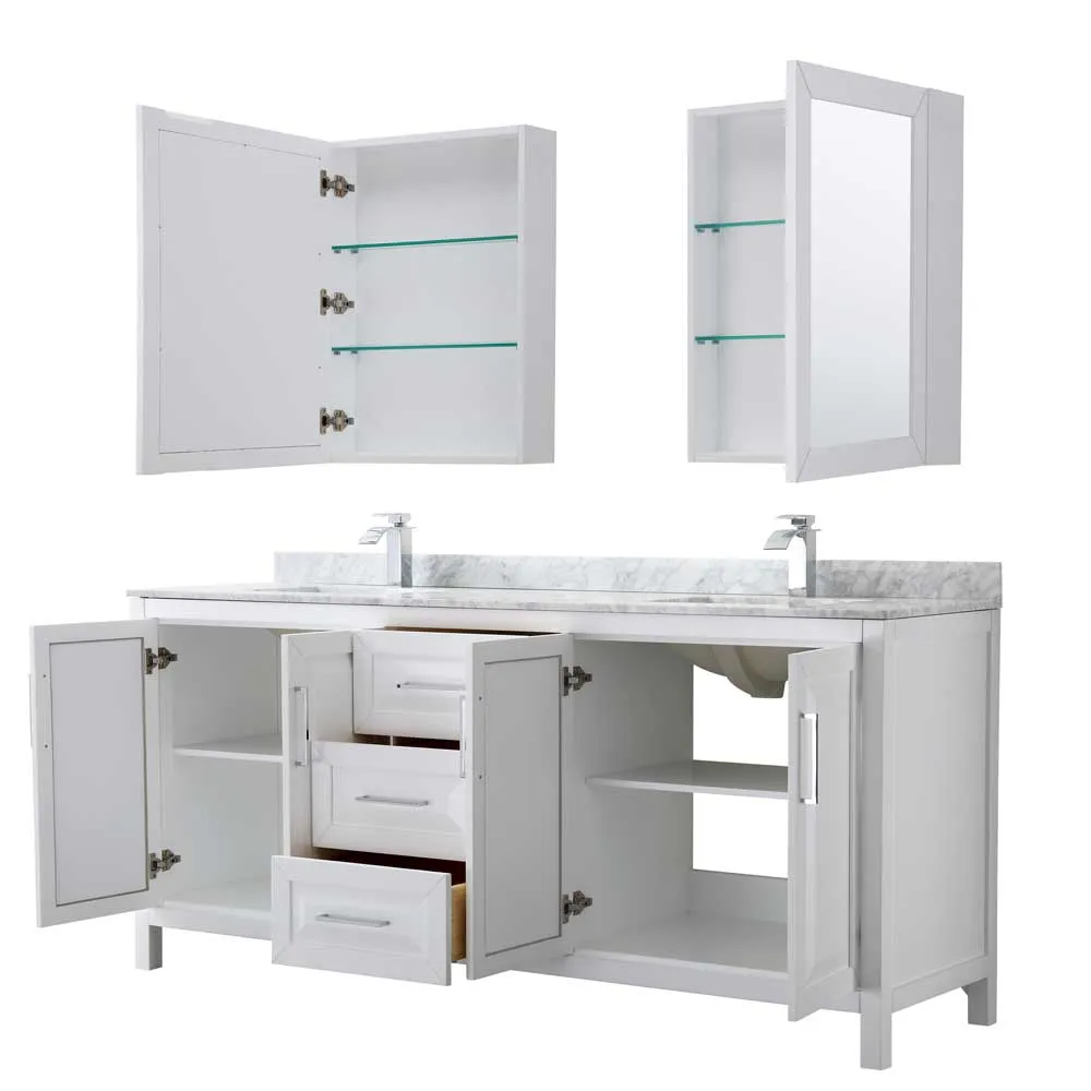 Daria 80 Inch Double Bathroom Vanity in White - Polished Chrome Trim