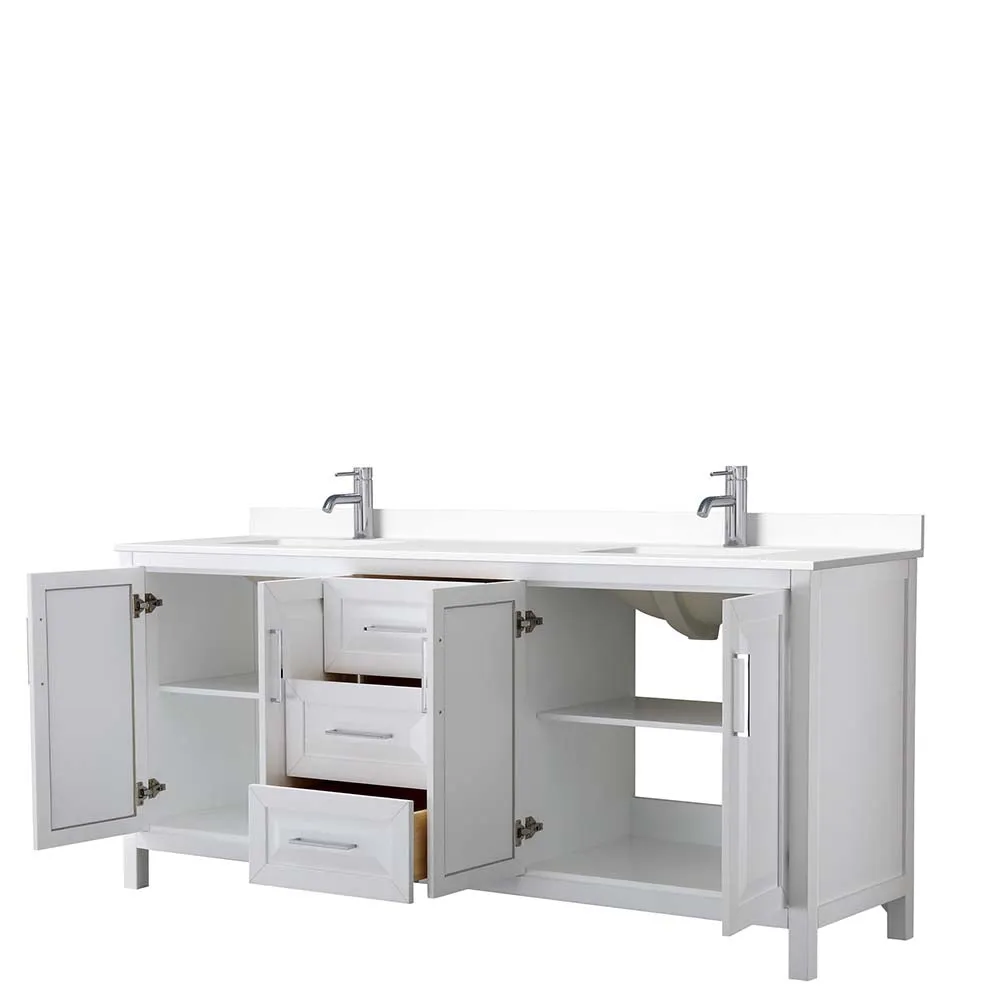 Daria 80 Inch Double Bathroom Vanity in White - Polished Chrome Trim