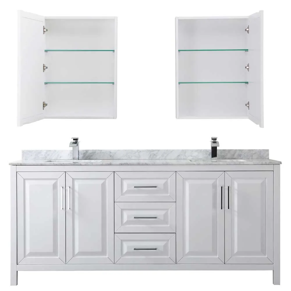 Daria 80 Inch Double Bathroom Vanity in White - Polished Chrome Trim