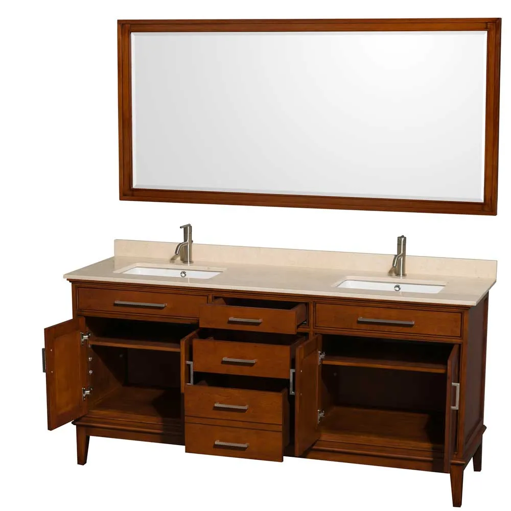 Hatton 72 Inch Double Bathroom Vanity in Light Chestnut
