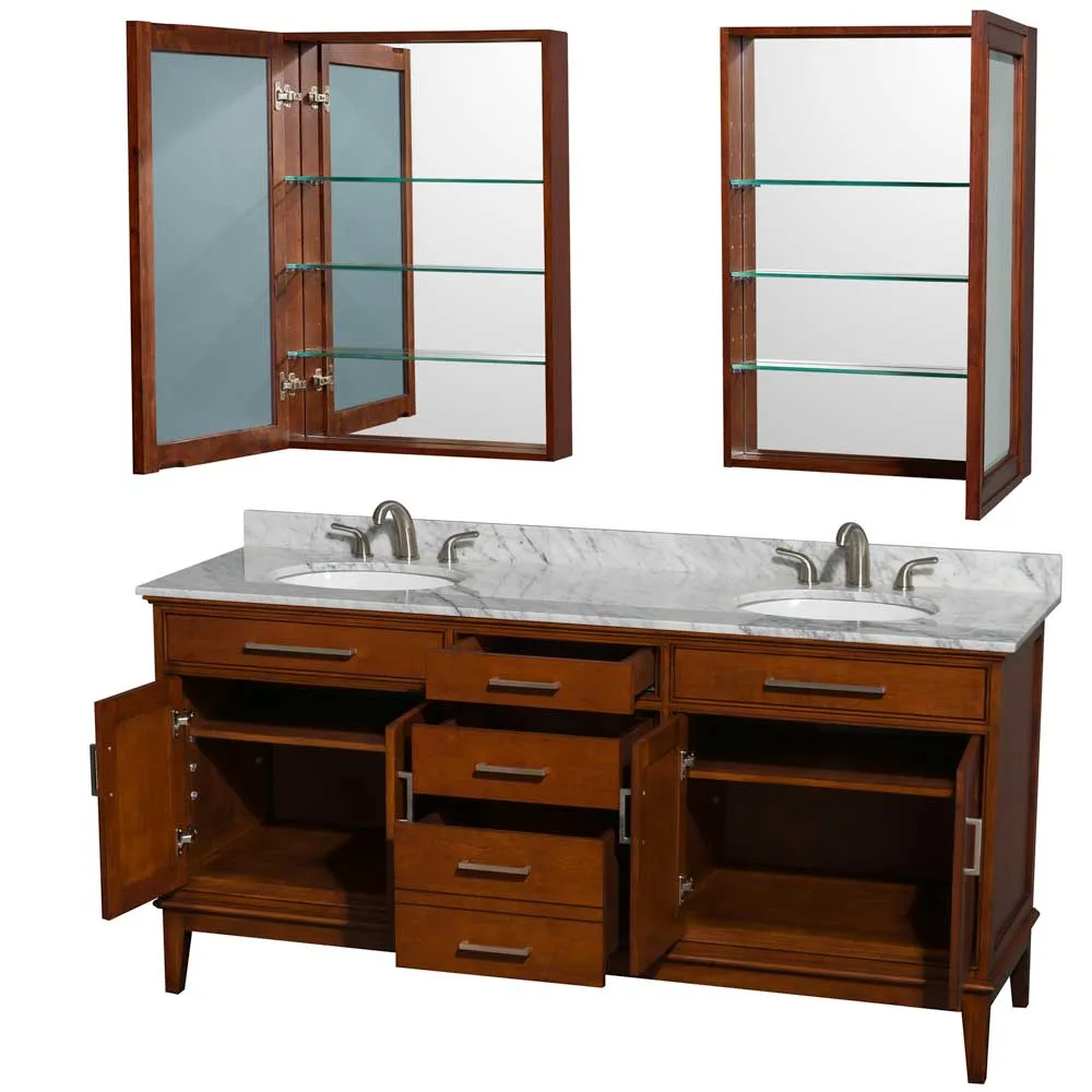 Hatton 72 Inch Double Bathroom Vanity in Light Chestnut