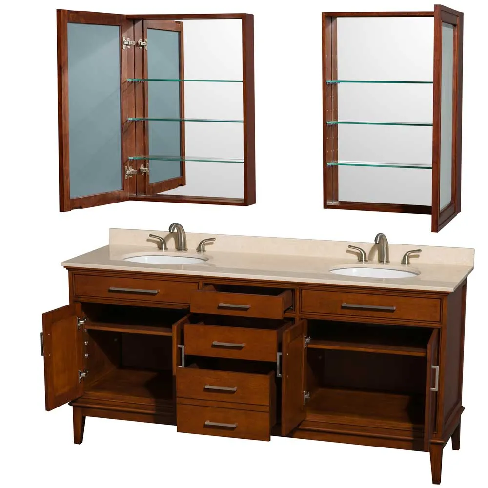 Hatton 72 Inch Double Bathroom Vanity in Light Chestnut