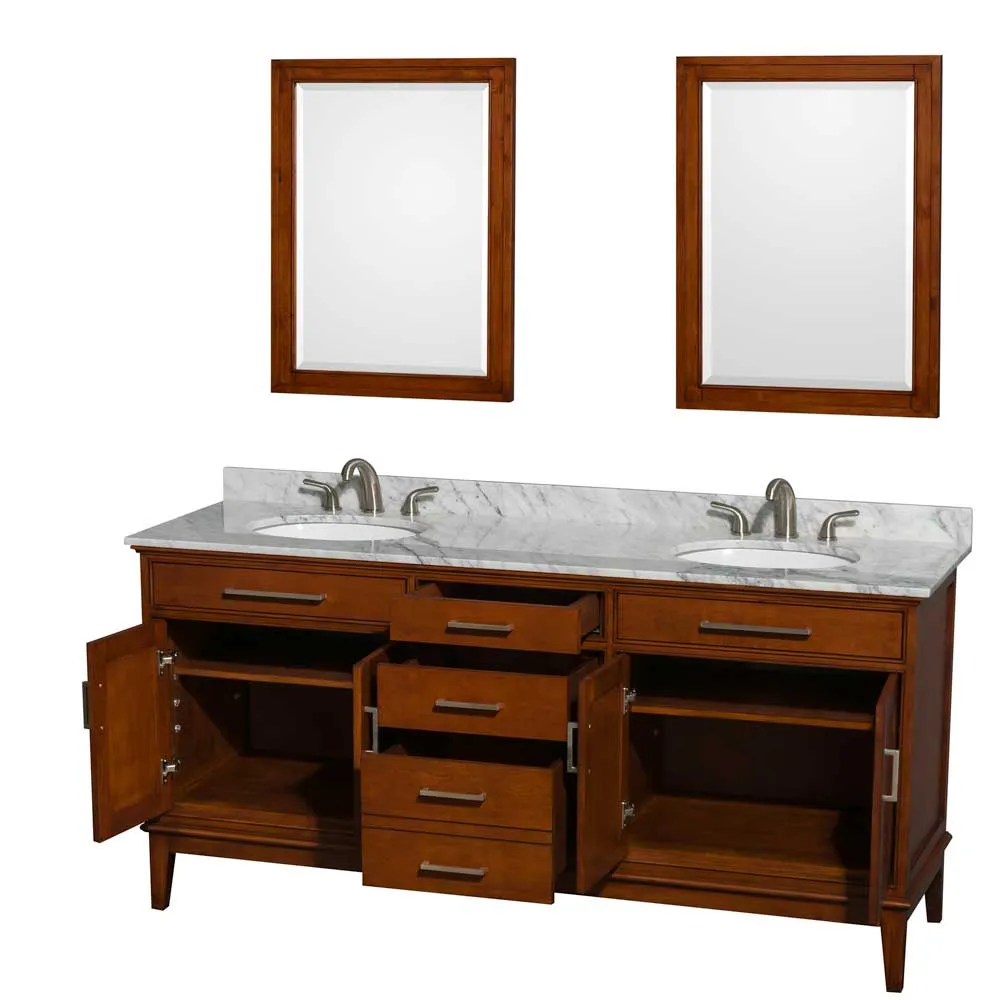 Hatton 72 Inch Double Bathroom Vanity in Light Chestnut