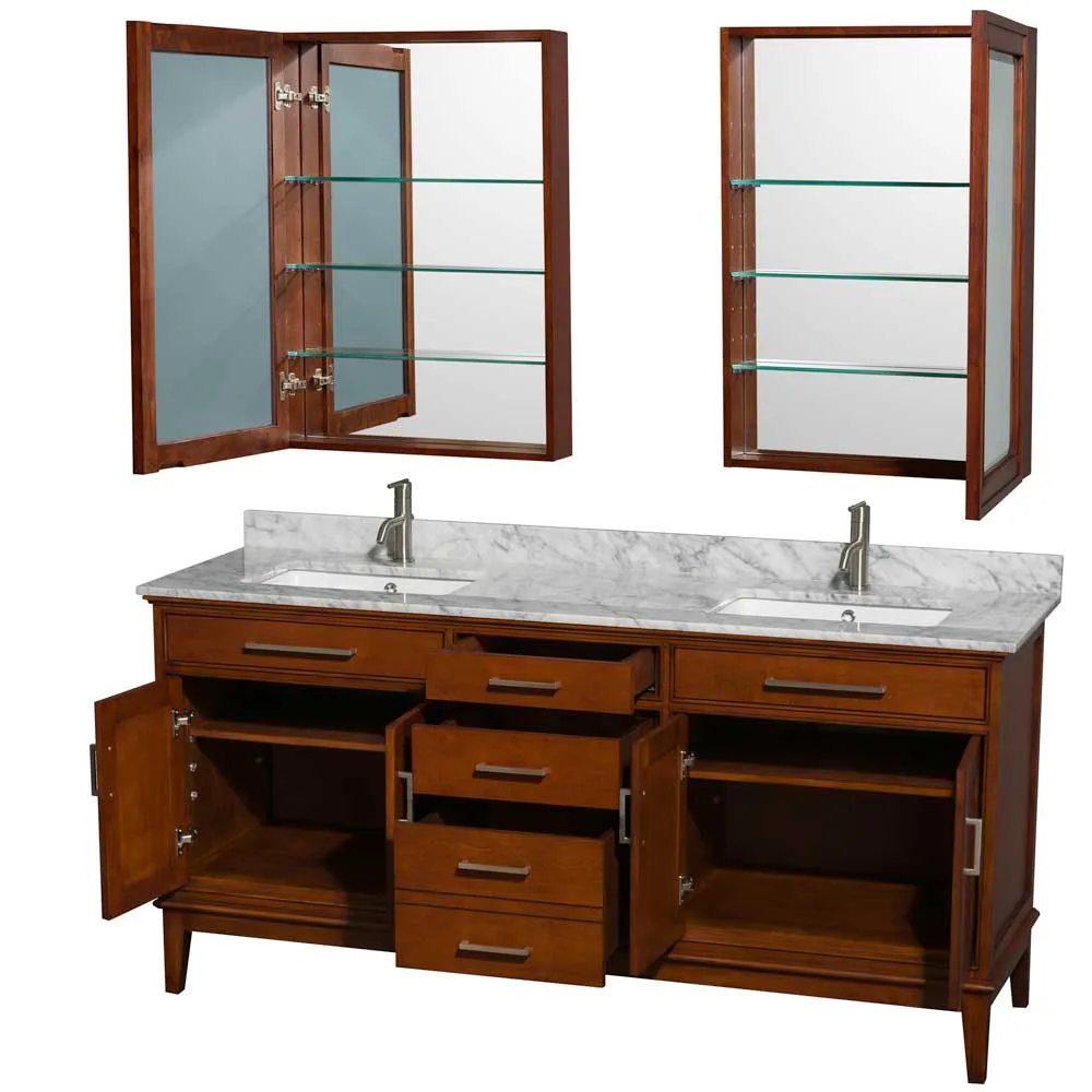 Hatton 72 Inch Double Bathroom Vanity in Light Chestnut