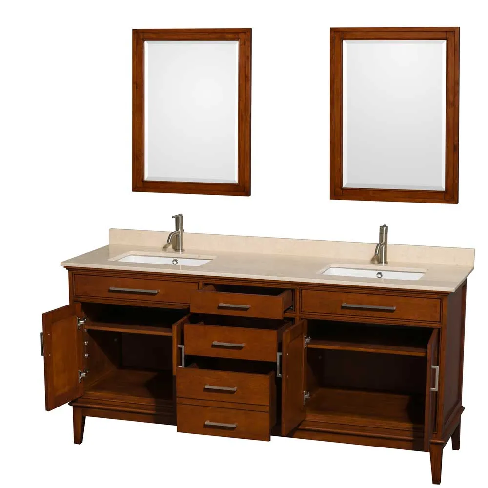 Hatton 72 Inch Double Bathroom Vanity in Light Chestnut