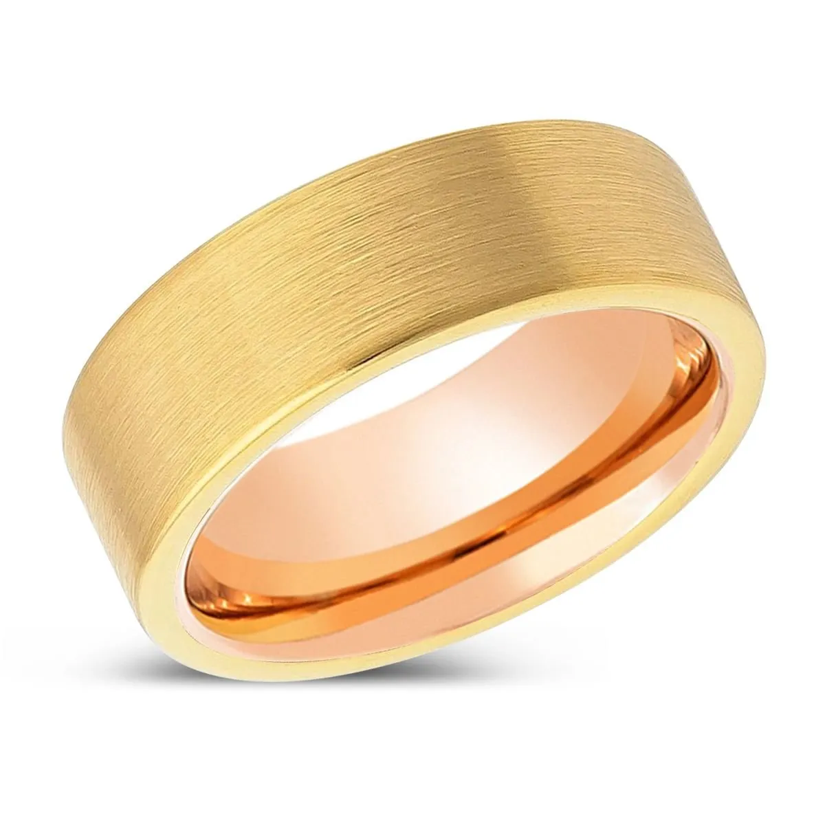 MILLERVILLE | Rose Gold Ring, Gold Tungsten Ring, Brushed, Flat