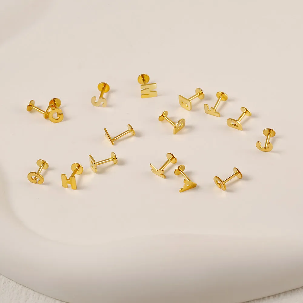 Mini Initial Earring For Women Flat Back Earrings