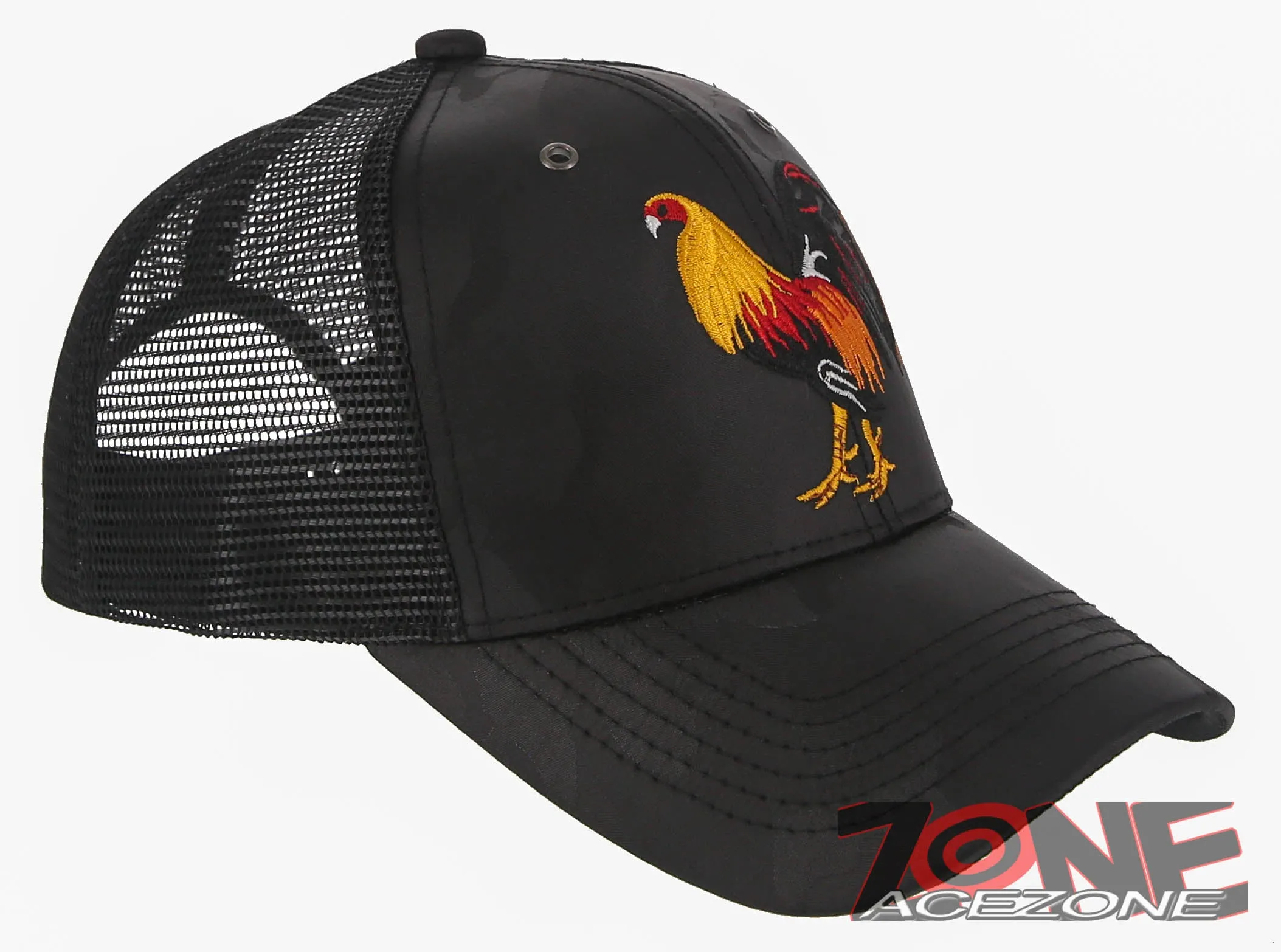 NEW! BIG COCK ROOSTER FIGHT MESH TRUCKER SNAPBACK BALL CAP HAT CAMOUFLAGE BLACK