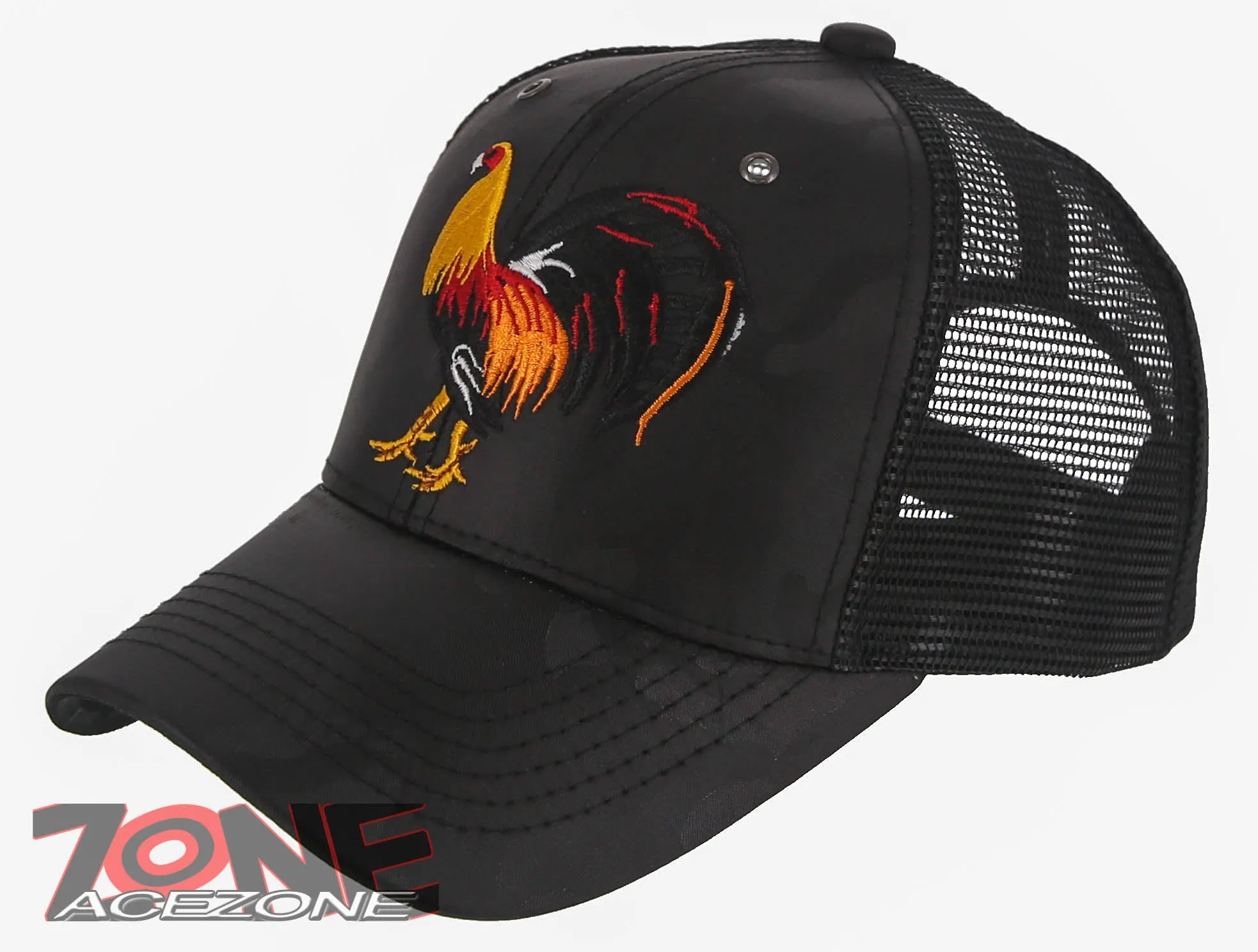 NEW! BIG COCK ROOSTER FIGHT MESH TRUCKER SNAPBACK BALL CAP HAT CAMOUFLAGE BLACK