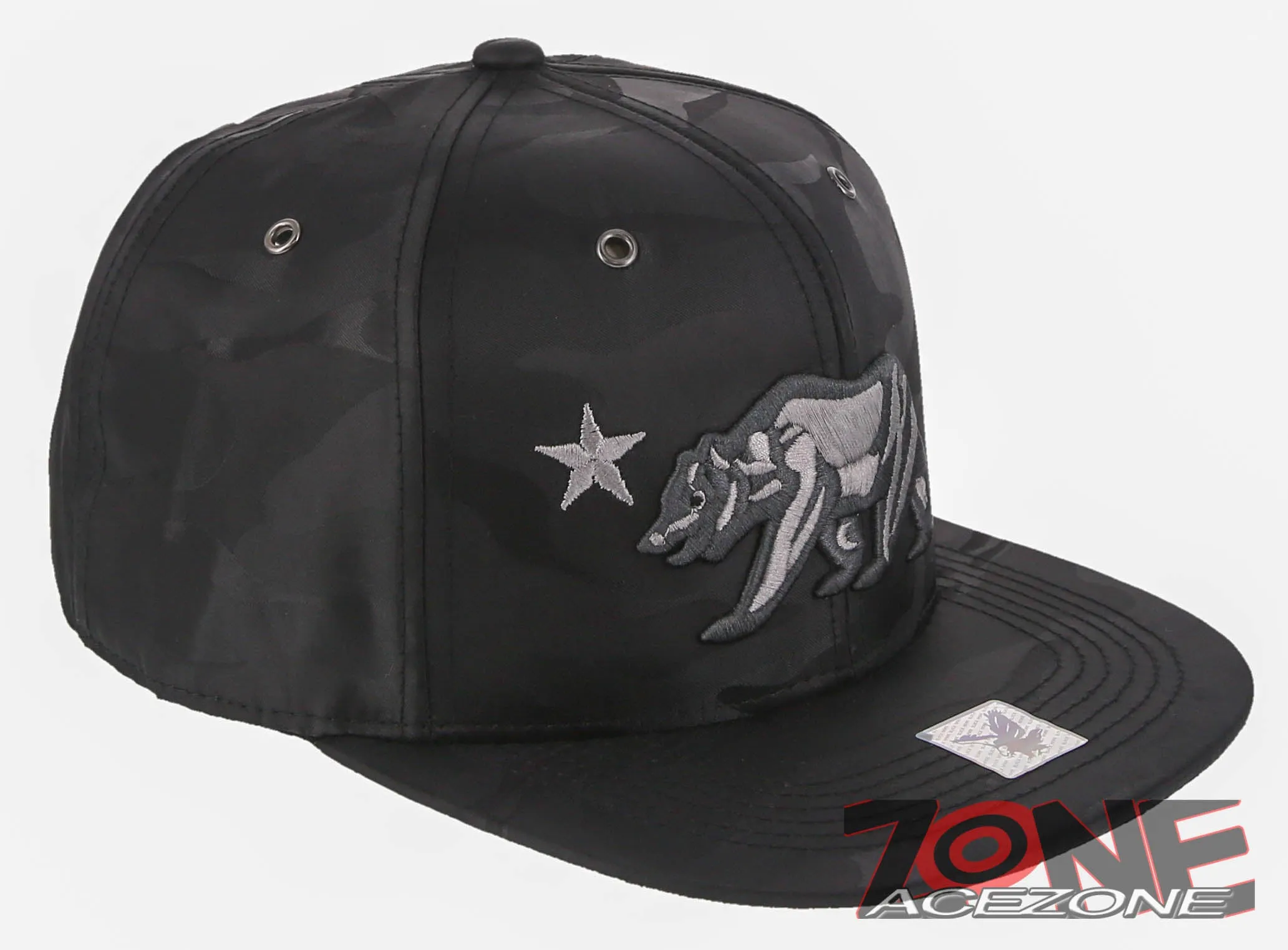 NEW! CALIFORNIA REPUBLIC BEAR STAR FLAT BILL BASEBALL CAP HAT CAMOUFLAGE BLACK