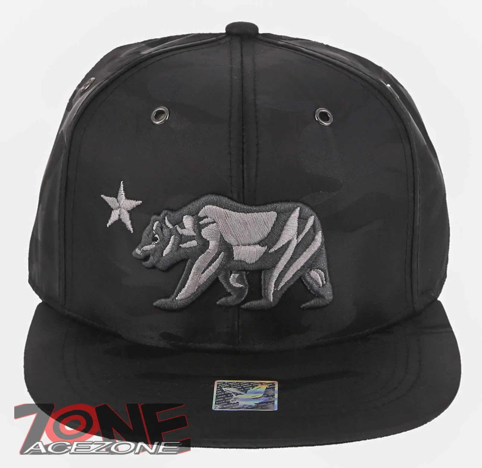 NEW! CALIFORNIA REPUBLIC BEAR STAR FLAT BILL BASEBALL CAP HAT CAMOUFLAGE BLACK