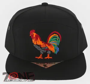 NEW! COCK ROOSTER FIGHT FLAT BILL 7 PANEL SNAPBACK BASEBALL CAP HAT BLACK