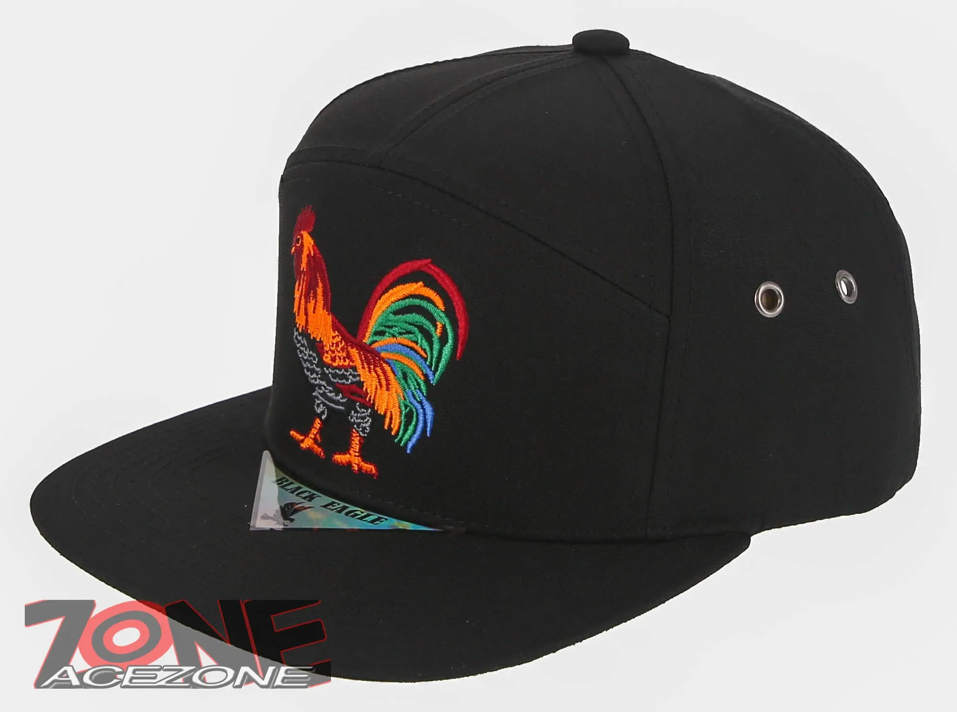 NEW! COCK ROOSTER FIGHT FLAT BILL 7 PANEL SNAPBACK BASEBALL CAP HAT BLACK