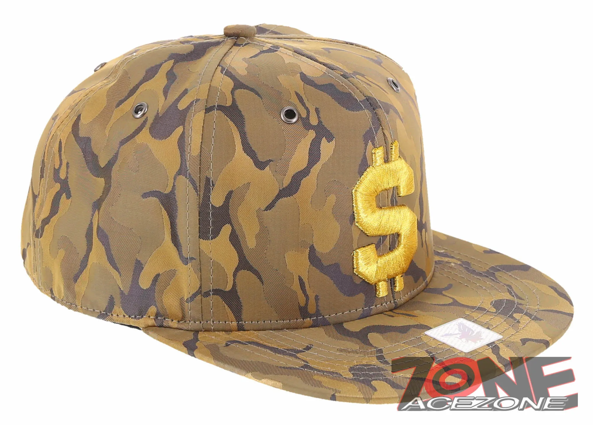 NEW! DOLLAR $ FLAT BILL SNAPBACK BASEBALL CAP HAT CAMOUFLAGE KHAKI