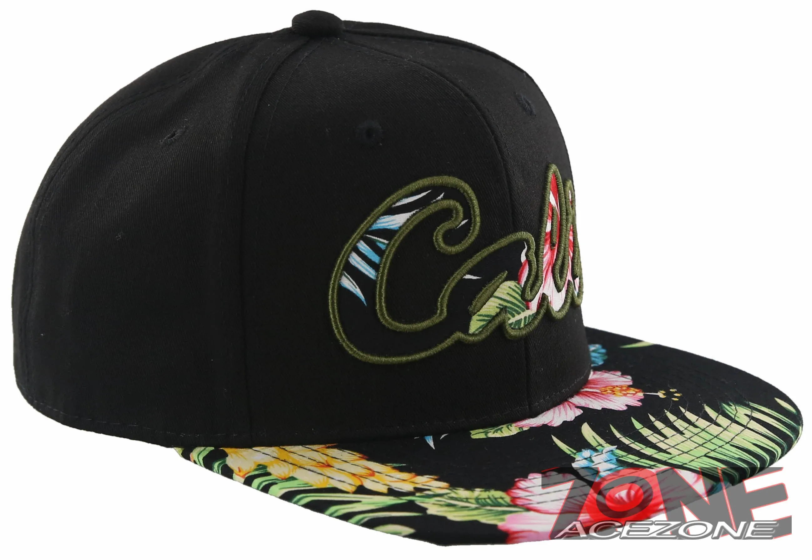 NEW! FLAT BILL CALIFORNIA CALI BEAR SNAPBACK CAP HAT FLOWER BLACK