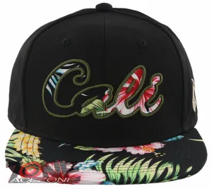 NEW! FLAT BILL CALIFORNIA CALI BEAR SNAPBACK CAP HAT FLOWER BLACK