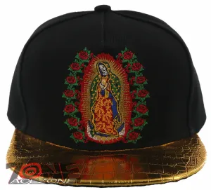 NEW! FLAT BILL MARIA VIRGIN GUADALUPE METALIC GOLD SNAPBACK CAP HAT BLACK